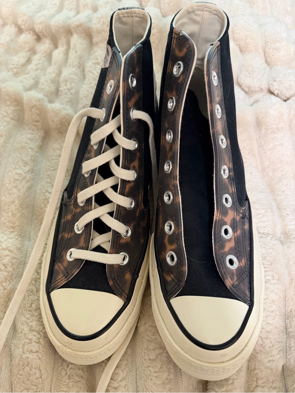 Black Canvas High-Top Sneakers with leopardAccents